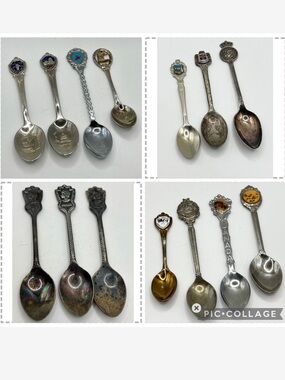 Vintage Collectible Souvenir Spoon Lot - Silver Tone with Enamel Accents